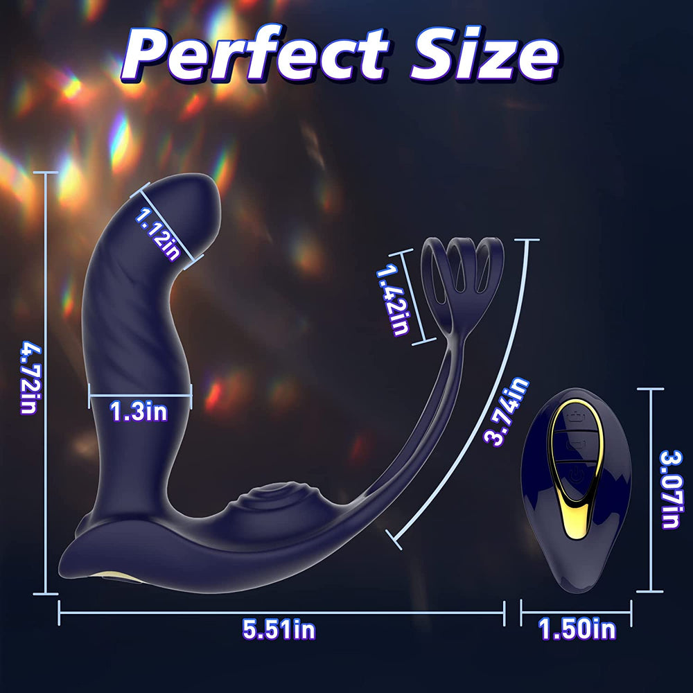 Blue Eagle Dual Penis Ring Prostate Anal Vibrator With 10 Wiggle & Vibration Modes - ADST
