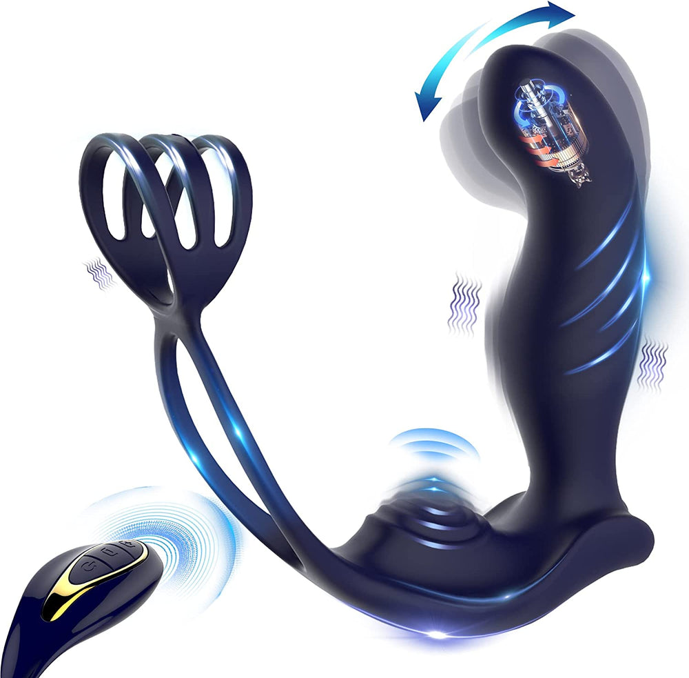 Blue Eagle Dual Penis Ring Prostate Anal Vibrator With 10 Wiggle & Vibration Modes - ADST