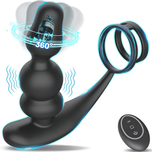 Noah 360° Rotating Dual Peins Ring Anal Vibrator With Remote Control - ADST